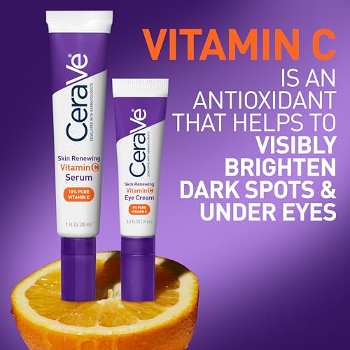 CeraVe Vitamin C Serum & Vitamin C Eye Cream Skin Care Set | Skin Brightening Serum with Hyaluronic Acid for Face & Under Eye Cream with Caffeine for Dark Circles and Puffiness