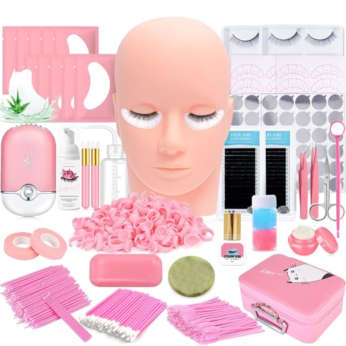 Professional Lash Extension Kit with Mannequin Head & Pink Variation