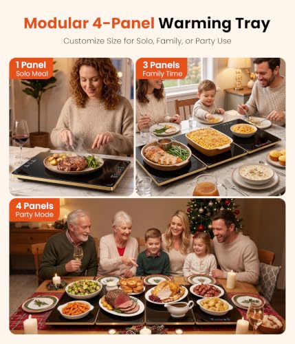 Electric Warming Tray 4-in-1 Modular Food Warmer 34x15 Inch Adjustable Temperature