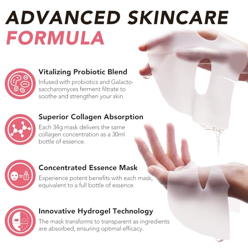 Deep Collagen Mask, 4pcs Gel Face Mask Rich in Nano-collagen, Vitality Probiotics, Vitamin E and Variety of Anti-aging Ingredients, Hydrating Over Night Face Masks, Sheet Face Masks for Women