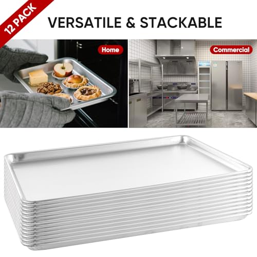 12 Pack Heavy Duty Aluminum Baking Sheet Trays 26 x 18 Inch Commercial Kitchen