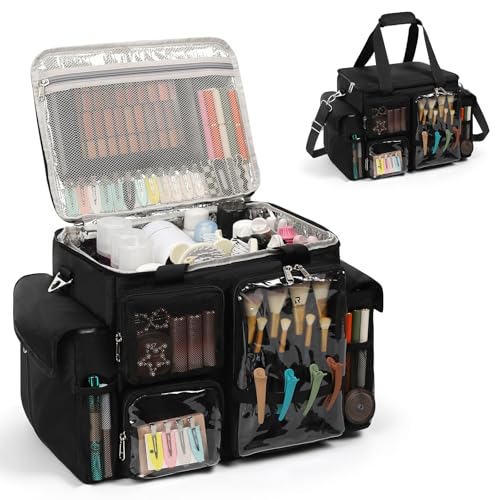 Large Hairstylist Traveling Bag, Hair Tool Organizer with Removeable Dividers, Hairdresser Hair Tools Travel Bag with Multi Pockets, Professional Makeup Artist Bag with Shoulder Strap