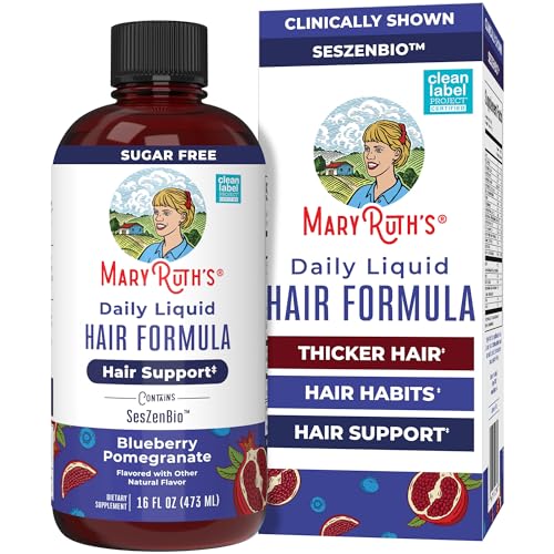MARYRUTH'S Daily Liquid Hair Formula | With 500 mg SesZenBio¢â + 2,500 mcg Biotin | Vitamin C | Thicker, Stronger Hair for Women | Hair, Skin, & Nail Health | Collagen Production | 16 Fl Oz