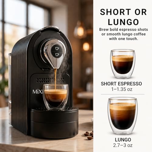 Black Espresso Pod Machine - Compact 19-Bar Nespresso Compatible Coffee Maker