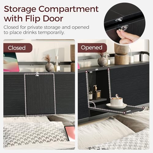 MAHANCRIS Queen Size Headboard with Storage, Dual Power Sockets & Flip Door