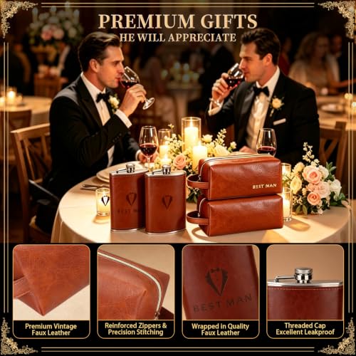 Brown Rigibright Complete 66-Piece Groomsmen Gifts Set for Wedding Party - 6 Sets