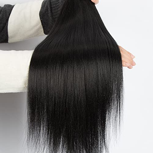 7pcs Silky Straight Hair Extensions 20-24 Inches - Black, Heat Resistant Synthetic Fiber