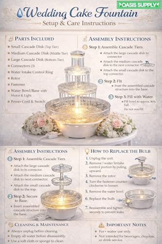 12.5-Inch Lighted Wedding Cake Water Fountain - Clear 3-Tier Decorative Centerpiece