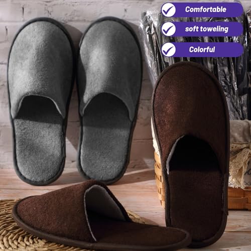 Geyoga Disposable Slippers for Guests Bulk - Medium Dark Colors, 24 Pairs