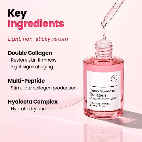GLAM UP Marine Collagen Serum - Anti-Aging Face Serum with Hyaluronic Acid & Peptides, 30ml