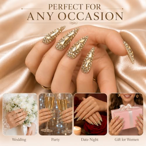 AKA Unicorn Long Stiletto Rhinestone Press On Nails - Handmade Fake Nails Set