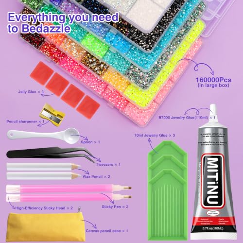 36 Colors Resin Rhinestone Bedazzling Kit with 160,000 Pcs and Jewelry Glue