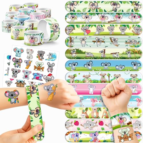 48 PCS Koala Party Set - 24 PCS Temporary Tattoos & 24 PCS Slap Bracelets - Adorable Koala-Themed Gifts for Kids, Girls, and Boys - Perfect for Birthdays, Baby Showers, Classroom Rewards & Decor