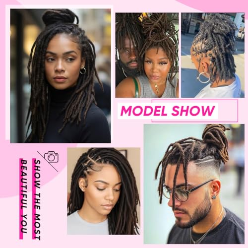 HDJGVUEH Human Hair Loc Extensions 6 Inch 30 Strands Handmade Dreadlocks (1B)