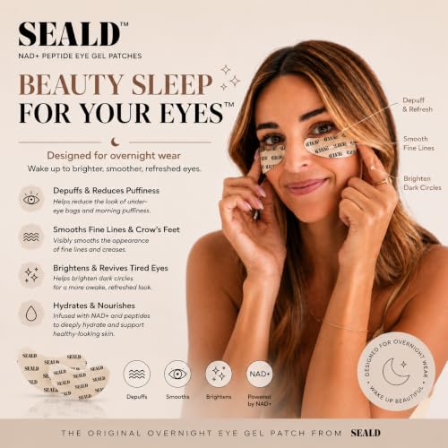 SEALD NAD+ Peptide Under Eye Gel Patches for Puffiness & Brightening, Hydrating Overnight Treatment, 10 Pairs