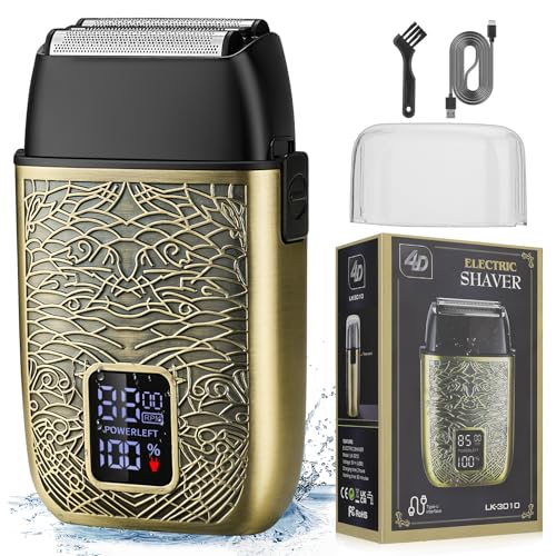 Bronze Electric Shaver for Men, Waterproof Triple Foil Razor, USB Rechargeable Bald Head Grooming
