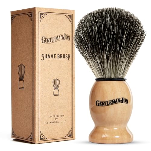 Gentleman Jon 100% Black Badger Hair Shaving Brush for Men ? Premium Ergonomic Shave Lather Brush for Wet Shave Using Shaving Cream & Soap ? Ideal for Safety Razor, Double Edge Razor & Straight Razors