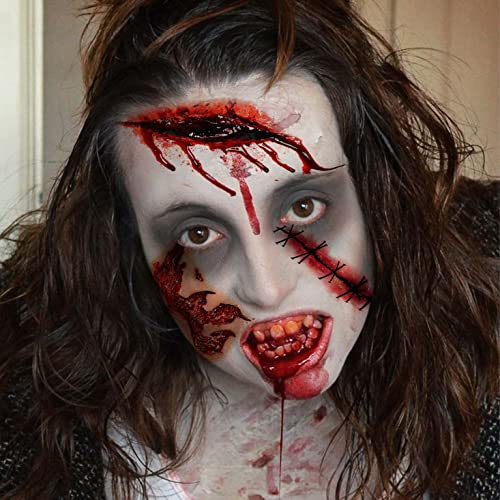 FANRUI 8 Sheets Halloween Fake Scar Tattoos For Women Men Adults Kids, Fake Wound Realistic Blood Injury Cut Scratches Stitches Temporary Tattoos Stickers Chucky Makeup Kit, Scary Face Zombie Makeup Prank Masquerade Accessories