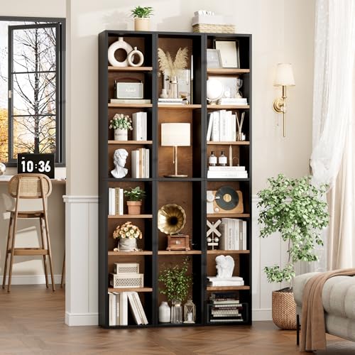 Black/Brown 8-Tier Narrow Bookshelf Tall CD Media Tower Rack - Adjustable Shelves