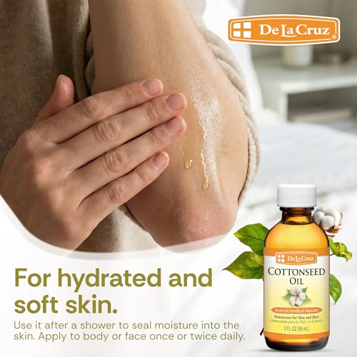 De La Cruz Cottonseed Oil - Moisturizer for Skin and Hair - Multipurpose Carrier Oil - 2 Fl OZ (1 Bottle)