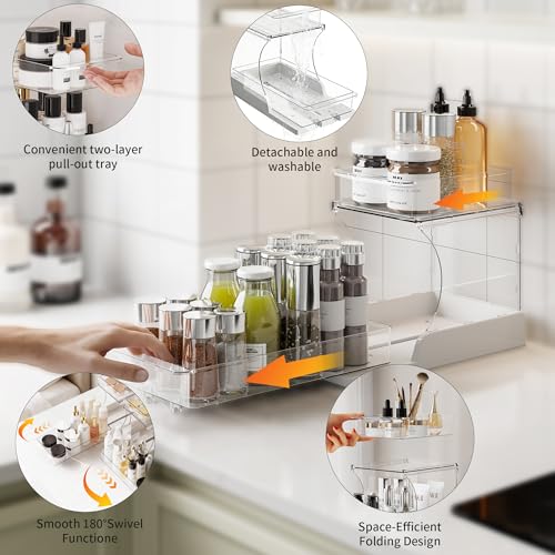Attelite 2-Pack Rotating Makeup Organizer with 2 Large Drawers - White