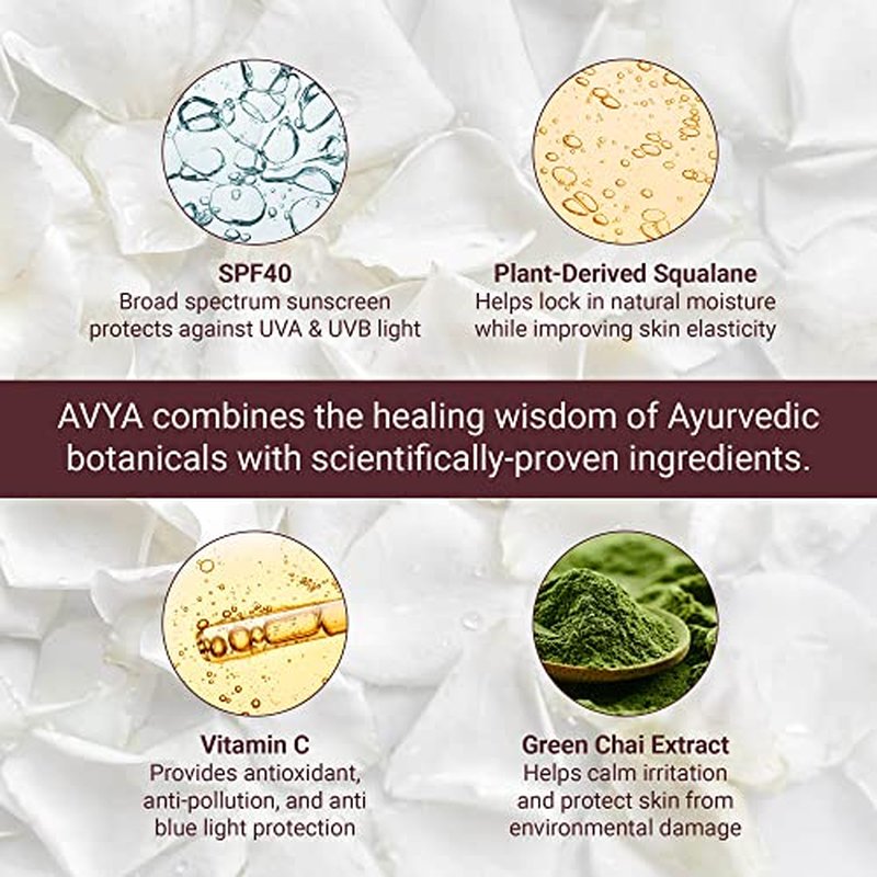 AVYA SPF 40 Sheer Tinted Moisturizer with Hyaluronic Acid & Green Chai ? Advanced Ayurvedic Skincare Treatment for Balanced and Brighter Skin/Medium Skintones Shade #2 (1.7oz/50ml)