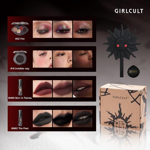 GIRLCULT 5-in-1 Makeup Gift Set ? Playful All-in-One Makeup Kit with Eyeshadow Quad, Cream Blush, Matte Lip Stains & Hand Mirror, Pigmented & Blendable, Valentine¡¯s Day & Holiday Beauty Gift