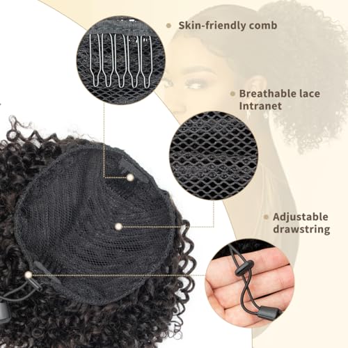 Human Hair Ponytail Extension for Black Women 4C Kinky Curly 8 Inch