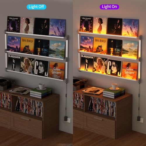 51-Inch LED Vinyl Record Wall Shelf with Light, Floating Aluminum Display Rack