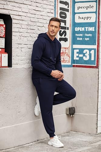 Men's 2 Piece Sweatsuit Tracksuit Navy Blue Large Casual Athletic Jogging Set