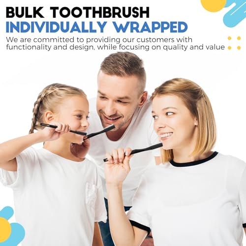 Disposable Soft Toothbrushes Bulk Pack for Travel Hotels & Home Use - 200 Black Individually Wrapped