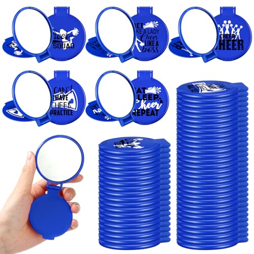 Zhehao 50 Pcs Cheerleader Gifts Compact Folding Pocket Purse Inspirational Cheer Gifts Travel Portable Mini Makeup Mirror for Cheerleading Team Graduation Friendship (Blue)