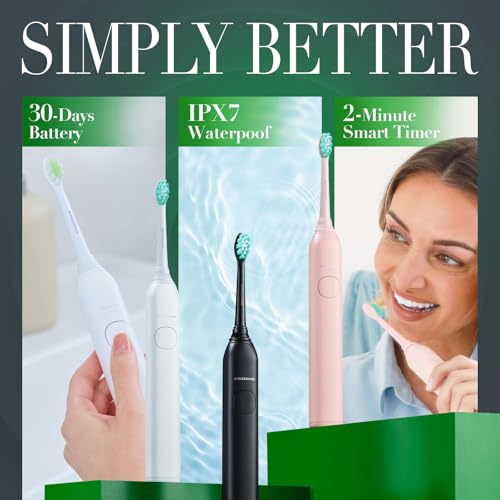 Rechargeable Sonic Electric Toothbrush with 5 Modes & 4 Brush Heads