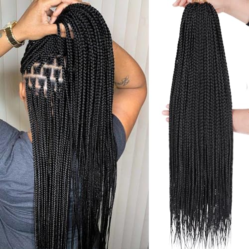 XTREND 8 Packs 24 Inch Box Braids Crochet Hair Pre-Looped Knotless Medium 3X 144 Strands Black (1B#)