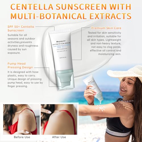 Centella Sunscreen SPF 50, Sunscreen for Face, Water Resistant Strong UV Protection No White Cast, Centella Madagascar Face Sun Screen Oil Free Korean Skincare(Blue 2)