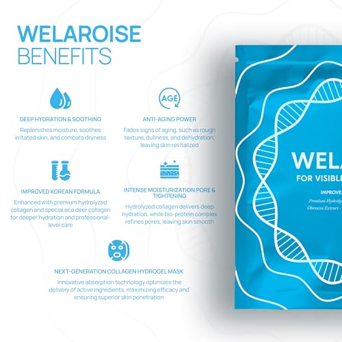 Welaroise Bio Protein Collagen Hydrogel Deep Face Mask +35% More Collagen, Intense Hydration & Moisturization, Firming, Anti-Aging, Skin Renewal, Korean Skincare (Pack of 16)