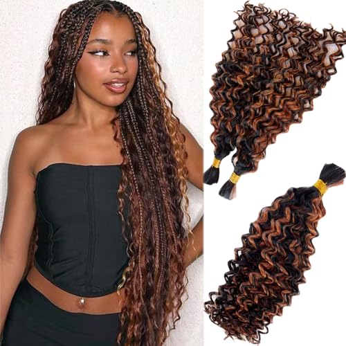 Benafee 16 Inch Water Wave Human Braiding Hair #1B/30 Ombre No Weft Boho Braid Bulk