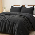 Queen Waffle Comforter Set - Ultra-Soft Microfiber, Black, 3 Pieces