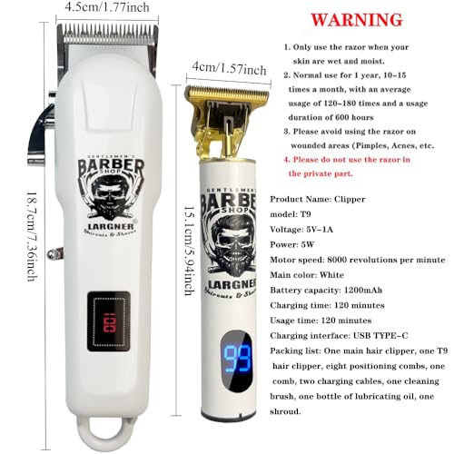Professional Barber Shaver Set, Hair Clippers for Men, Cordless Beard Trimmer & Electric Razor Shavers for Men, Rechargeable Set Barber Hair Cutting Kit Men's Grooming Kit