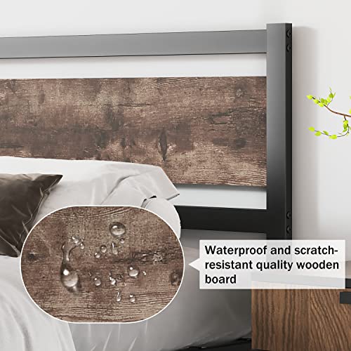 King Wooden Headboard with Metal Slats - Rustic Industrial Style, Easy Assembly