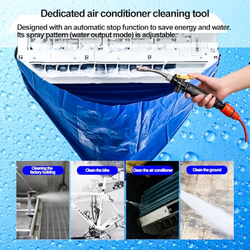 9Pcs Air Conditioner Cleaning Kit with Support Rods, Heavy-Duty Washing Tool & Water Bag