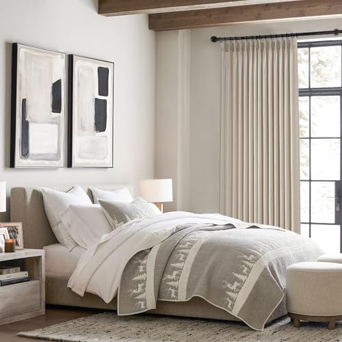 Oatmeal 102-Inch Curtains Set - 2 Panels Linen Look Semi Sheer Privacy Drapes