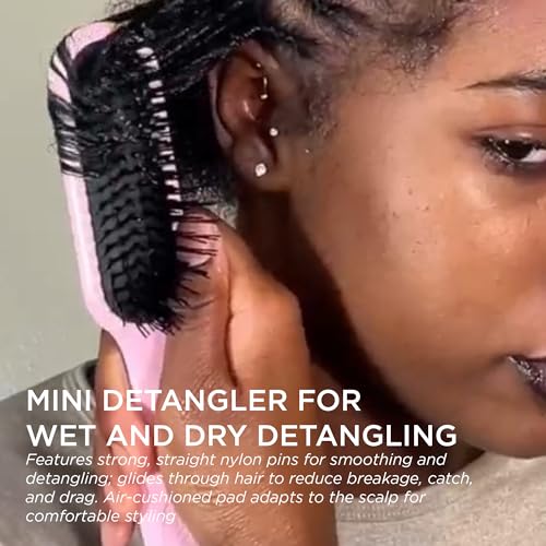 Denman Mini Deatngling Hairbrush for Short Hair - Gentle Wet & Dry Knot Remover for Kids and Adults, D90 Pink Crush