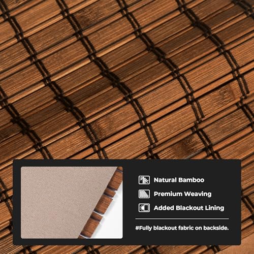 UNISHADES Blackout Cordless Bamboo Roman Shades 34 3/4×64 in Penang Teak