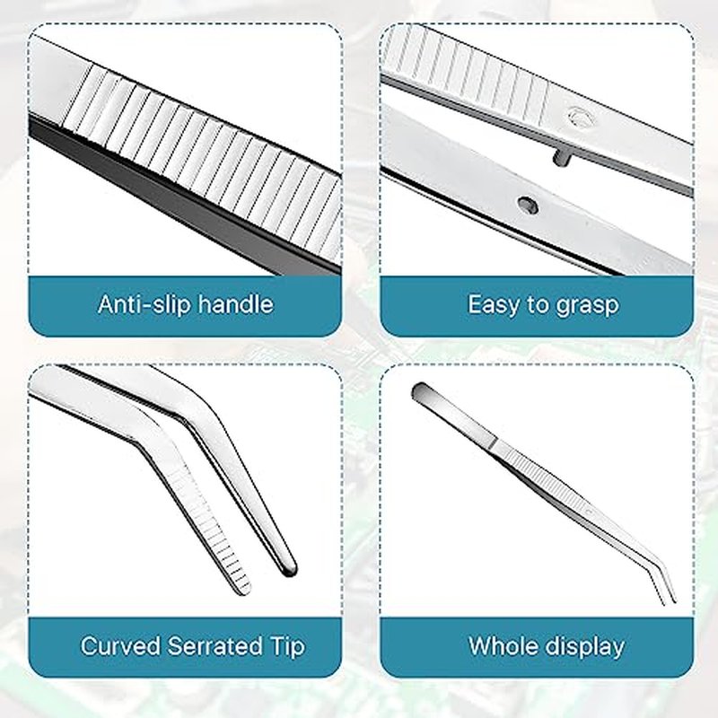 35 Pcs Carbon Steel Tweezers with Curved Serrated Tip, Multipurpose Craft Tweezers Non-Slip Forceps for Sewing Repairing