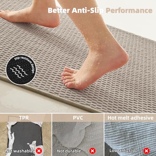 Large Non Slip Washable Bathroom Rug 36x60 Beige - Quick Dry Low Pile Bath Mat