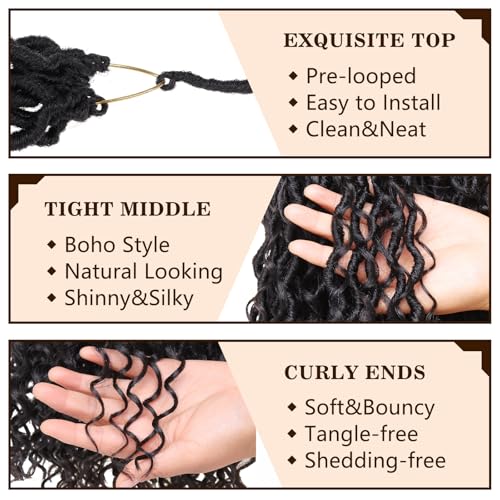 20 Inch Black Goddess Crochet Locs Hair - Boho Faux Locs, 8 Packs, Variation 1B#