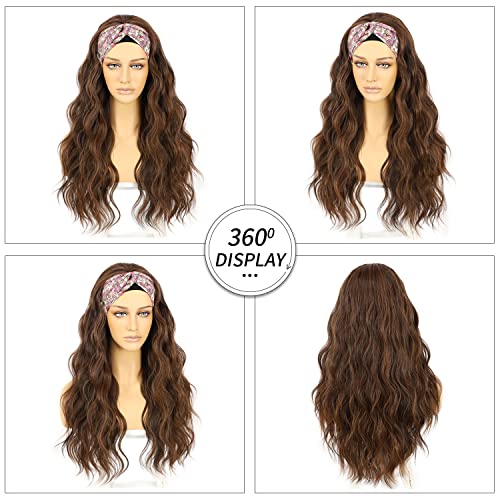 Brown Highlight Wavy Headband Wig 26 Inch Glueless for Women - Natural Look
