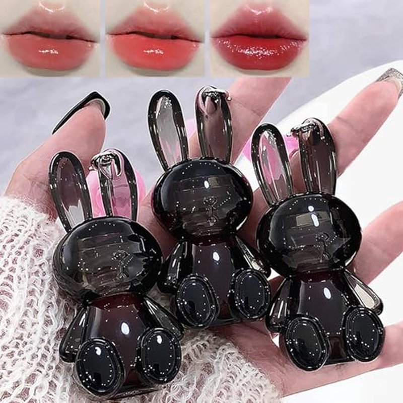 3Pcs Bunny Hydrating Lip Gloss Set, Jelly Liquid Lipsticks Shiny Cute Lip Gloss Oil Lip Plumping Moisturizing Glass Finish Lip Gloss for Women