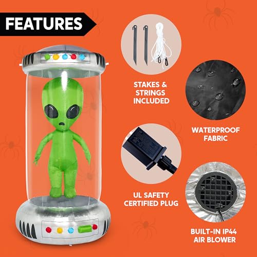 7ft Tall Halloween Inflatable Alien Decoration with Animated LEDs Outdoor Yard Decor